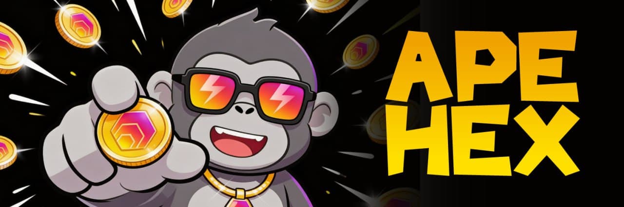ApeHex ape character with coins and APE HEX text
